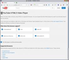 YoutTube HTML5 Testpage showing all video formats okay